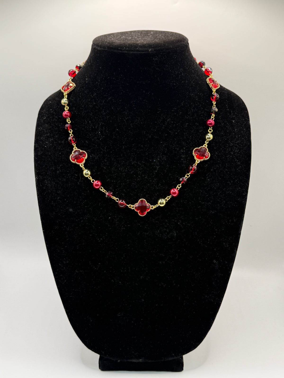 The Ruby Red Clover Link Necklace