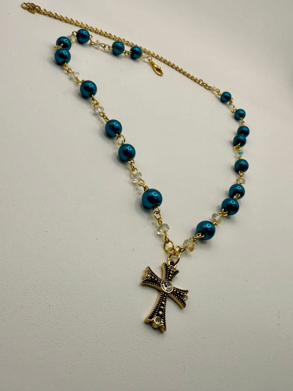 Blue Faith Cross Link Necklace
