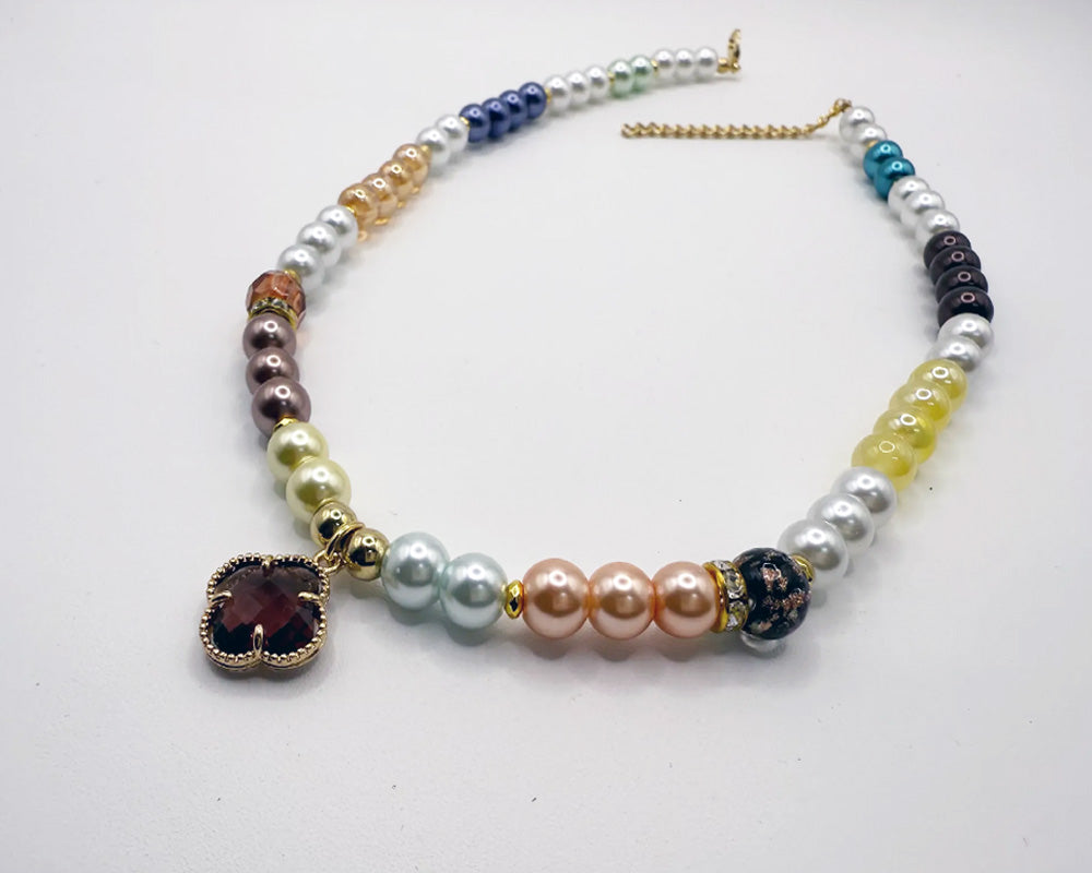 Autumn Clover Beaded Necklace
