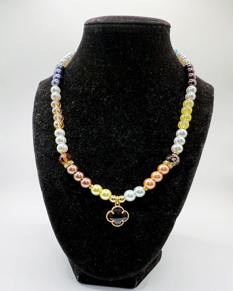 Autumn Clover Beaded Necklace