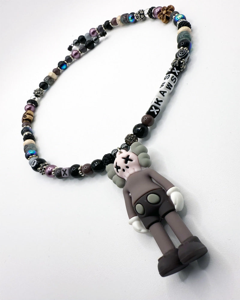 Custom Kaws-inspired beaded necklace with multicolor beads for streetwear style | Sodr3am Jewelry