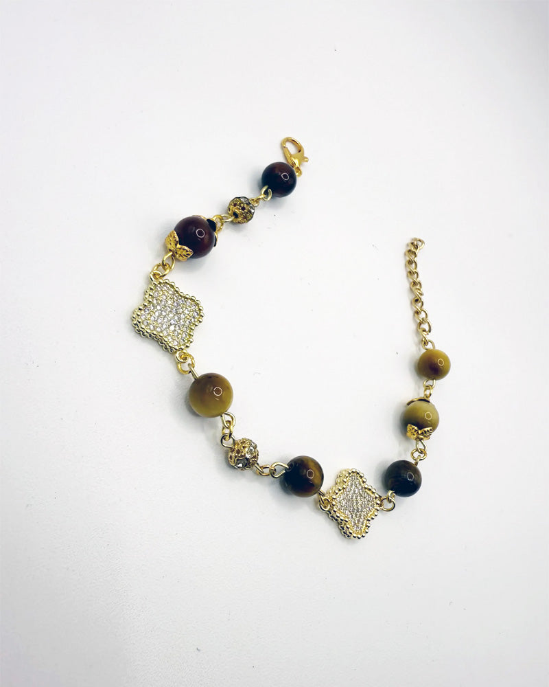 Tigers Eye Clover Linked Bracelet