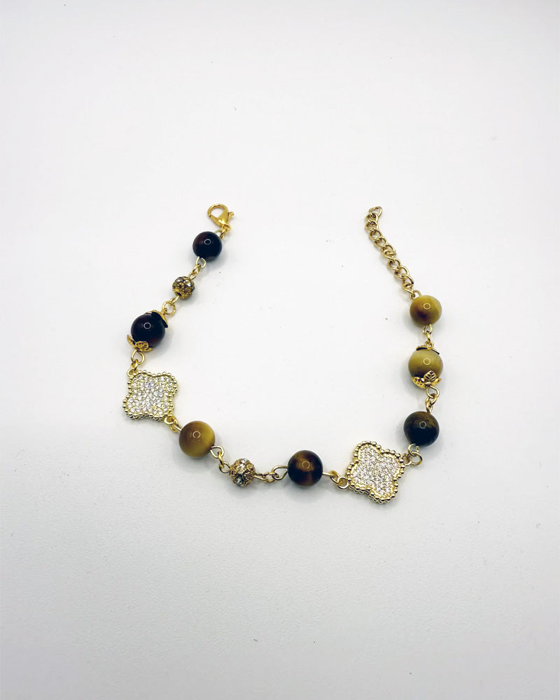 Tigers Eye Clover Linked Bracelet