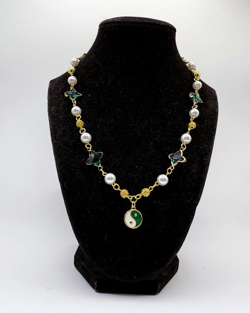 Yin Yang Green Linked Necklace