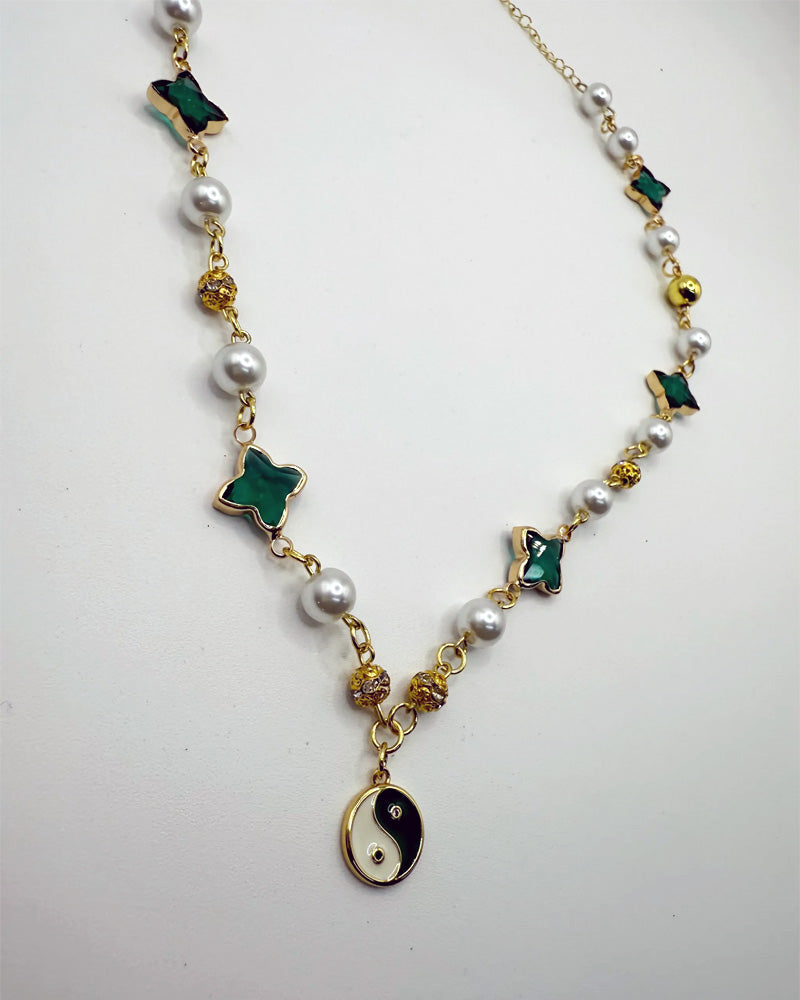 Yin Yang Green Linked Necklace